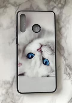 HUAWEI P30Lite 흰 고양이 귀여운 고양이 뒷면 9H 유리 케이스