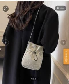 ドロストデザイン ミニ 巾着ショルダーバッグ ホワイトのサムネイル