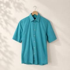 00s Venti ユーロ古着 半袖 ドレス シャツ ターコイズ 綿100%のサムネイル