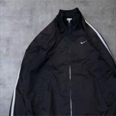 00s nike マンチェスターU 短丈　ドローコード　ナイロンジャケット　S 00sナイキ Nike ブラック ナイロンジャケット ワンポイント ドロー