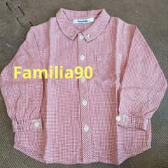 familiar 千鳥格子柄 長袖シャツ 90cm　赤