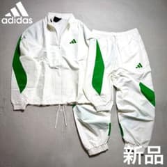 Mサイズ】adidas上下セットアップ 白緑 ホワイト スタジアム ウーブン 