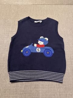 美品familiar ファミリア 車柄 ニットベスト 紺100サイズ紺色☆男の子