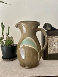 小鹿田焼　緑釉ピッチャー　水差し　小石原焼　民藝陶 小鹿田焼 緑釉ピッチャー 水差し 小石原焼 民藝陶 骨董品 陶印あり 小