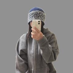 ビーニー　クラッシャーハット　クロシェハット　ハンドメイド　ネイビー×ホワイトのサムネイル