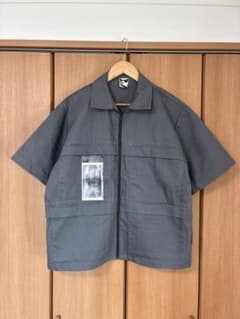 GR10K 21AW コットン ジップアップ 半袖シャツ イタリア製 グレーのサムネイル