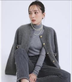 【値下げ不可】anuans ラクーンブレンドノーカラーニットジャケット　グレーのサムネイル