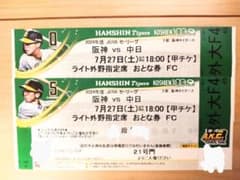 阪神vs中日7/27（土）ライト外野指定席ペアチケットのサムネイル