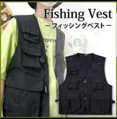 フィッシングベストXL　黒 夏 メンズ ジレ 韓国 アウトドア ミリタリー 釣りのサムネイル