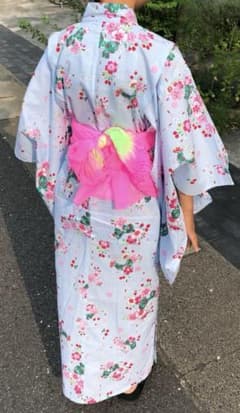 女児 浴衣 帯セット 花柄 水色のサムネイル