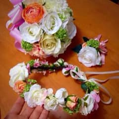 なつこ様専用ブーケ、花冠、ブートニア3点セットのサムネイル