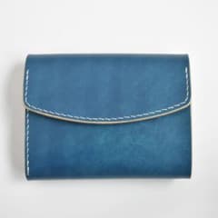 瀬戸内レザー 本革 三つ折り財布 ミドルウォレット ブルー/ナチュラルのサムネイル