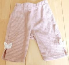 ピンク 蝶の刺繍 リブ編みハーフパンツ 95cmのサムネイル