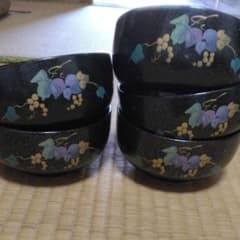 美濃焼彩華和食器 小鉢 5客セット 黒地 ぶどう柄 煮物鉢 漆器風