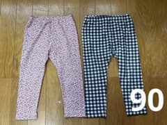 UNIQLO 90cm 花柄 チェック柄 パンツ 2枚組のサムネイル