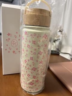 花柄デザイン 水筒 ボトル 木製キャップ付きのサムネイル