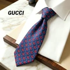 GUCCI ネクタイ GG柄 アンカー 蜂 ビジネス 総柄 シルク100 紺 赤