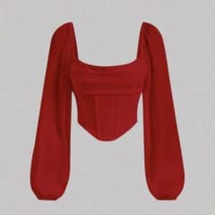 SHEIN MOD スクエアネック ランタンスリーブ ルージュ クロップトップのサムネイル