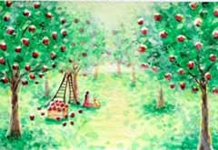 りんごの森♡ アクリル画 原画 ハガキサイズ 額なし#122 - メルカリ
