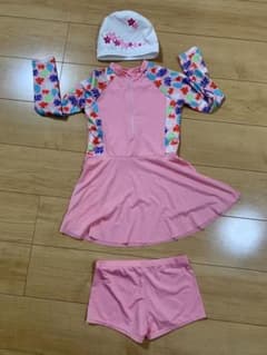 キッズ 水着 セパレート 3点セット 花柄 ピンクのサムネイル