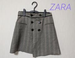 ZARA ザラ グレンチェック ダブルボタン ミニスカート 台形 ラップ風 Mのサムネイル