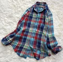 【タグ付き極美品×リネン100％】ポロラルフローレン マドラスチェックシャツ 極美品Polo Ralph Laurenリネン現行QRタグマドラスチェックシャツ