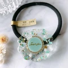 ミントグリーン⌘お花 レジン パール ビジュー ヘアゴム ティファニー