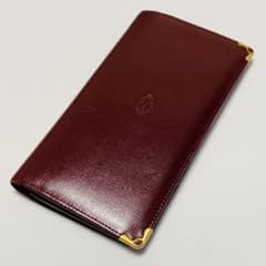 カルティエ マストライン 二つ折り長財布 ボルドー カーフレザー