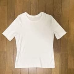 ホワイト リブ 半袖 Tシャツ Mサイズのサムネイル