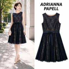 ADRIANNA PAPELL 総レースAラインドレス フレア ブラックのサムネイル