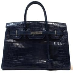 JRA認定 クロコダイルレザー ハンドバック シルバー金具 ブルー 爬虫類 