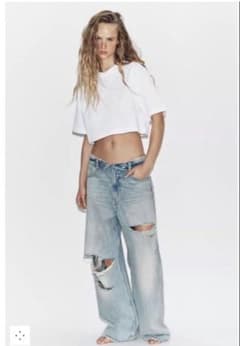 ZARA TRF ミッドライズ折り返しウエストデニムパンツのサムネイル