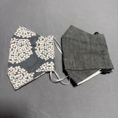 ハンドメイド 立体マスク 2枚セット 花柄 デニム風のサムネイル