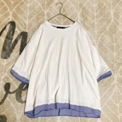 niko and... ニコアンド ストライプ切り替　半袖Tシャツ ホワイト Mのサムネイル