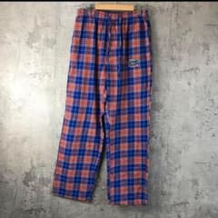 Z3906古着　チェックパンツ　パジャマパンツ　青　オレンジ　90s Y2K