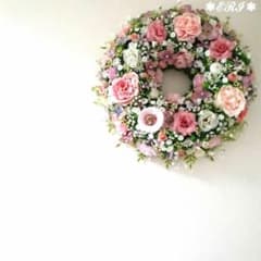 フラワーリース *大きめ30センチ*pink rose*玄関リースのサムネイル