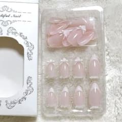 フレンチネイルチップ リボン パールデザイン　付け爪　ピンクのサムネイル