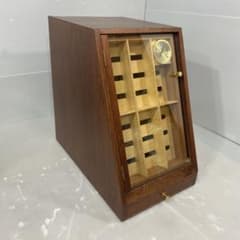 Excellent condition cigar storage cabinet, Hyomi Doll, with hygrometer, wooden, antique cigar case.
