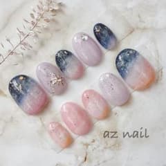 夜空ネイル ニュアンスネイル 星空 朝焼け ハンドメイド - メルカリ