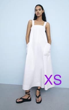 ★新品未使用★ZARA トップステッチディテール入ミディワンピース　白　XSのサムネイル