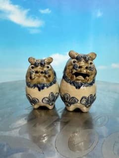 沖縄　だるま獅子ペア　青　高江洲陶器所　シーサーペア④のサムネイル
