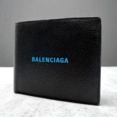 美品 希少カラー！バレンシアガ 3つ折り財布 デカロゴ 青 レザー ロゴ型押し BALENCIAGA バレンシアガ 三つ折り財布 レザー メタリックブルー