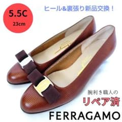 ✨️腕利き職人のリペア済✨️良品【フェラガモ】 ヴァラ リザード型押 パンプス茶 ✨️腕利き職人のリペア済✨️【フェラガモ】ヴァラ リザード型押し