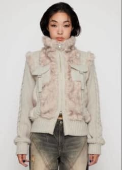 laguagem CABLE KNIT FAUX FUR ブルゾン アイボリー laguagem CABLE KNIT FAUX FUR ブルゾン アイボリー - メルカリ