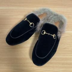 GUCCI プリンスタウン ベルベット ファー スリッパ　ベロア 黒 40サイズ GUCCI プリンスタウン ベルベット ファー スリッパ ベロア 黒 40サイズ