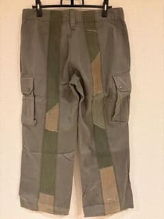 オリーブ パッチワーク カーゴパンツ リメイク 古着 オリーブグリーン パッチワーク カーゴパンツ 32