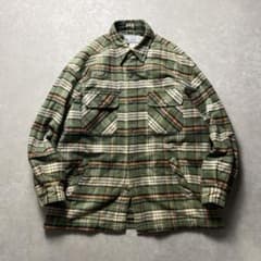 SEAHOPチェックネルワークシャツジャケットグリーンオレンジフランネル 