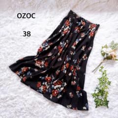 OZOC 오조크 꽃무늬 플레어 스커트 38 블랙 미모레 길이 품위 예쁘다