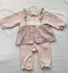 可愛い◆bebe 裏毛リバティスカートカバーオール◆80cm 花柄　ピンクのサムネイル