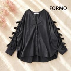 フォルモ】美品✨袖リボンブラウス 黒 Vネック オーバーサイズ日本製 